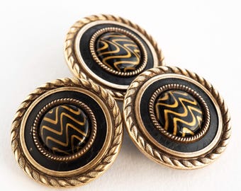 Celluloid & Brass Button with Enamelled Design Under Glass - 3 Available