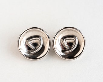Pair of Vintage Silver Lustre Black Glass Buttons