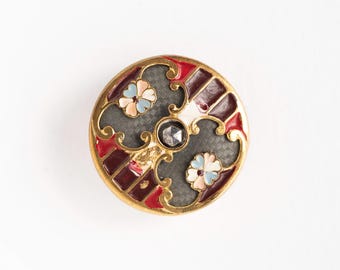 Small Celluloid & Brass Button with Emaux Peints