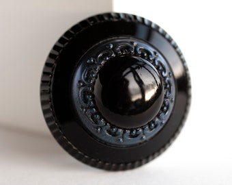 Victorian Black Pressed Glass Button with Blue Lustre
