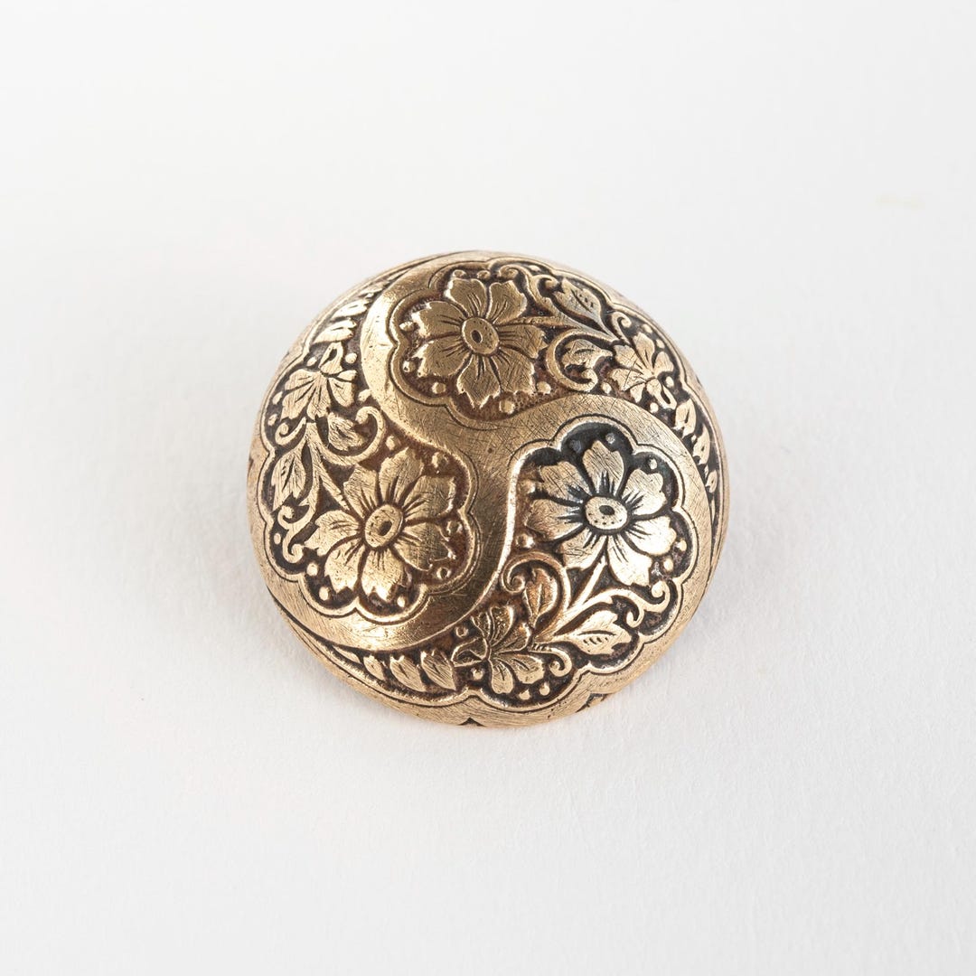 Antique Brass Button With Floral Design - Etsy