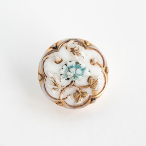 Victorian Small Gilded White Glass Button - 3 Available