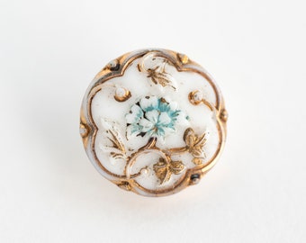 Victorian Small Gilded White Glass Button - 3 Available