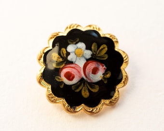 RESERVED for Marita - French Champlevé Black Enamel Gilt Metal Button