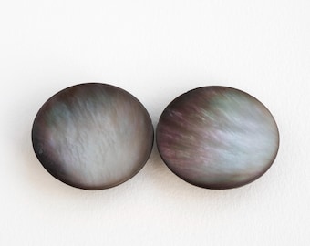 Pair of Vintage Grey Abalone Shell Buttons with Brass Box Shank