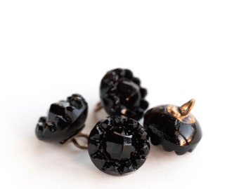 Set of 4 Antique Victorian Black Glass Faceted Buttons