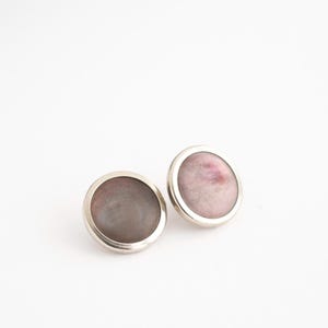 Pair of Edwardian Silver Dress Shirt Buttons with Grey Abalone Shell