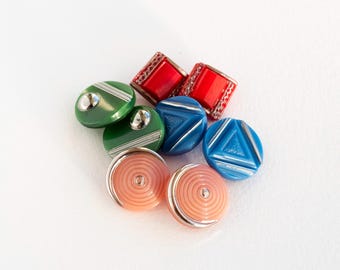 Collection of 4 Pairs of Little Art Deco Glass Buttons