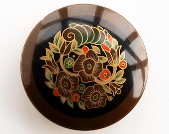 Vintage Giant Celluloid Tight Top Button with Printed Floral Motif