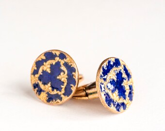 Pair of Antique French Enamel Shirt Studs /Collar Studs with Hinged Fasteners
