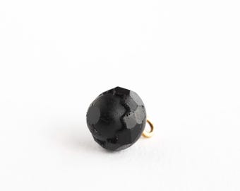 1800s  French Jet Glass Black Acorn Button with Brass Shank - 14 Available