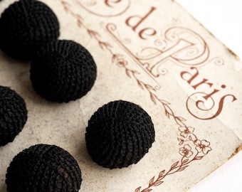 Antique French Hand Made Black Passementerie Button Embellishment - Thread Back - 24 Available