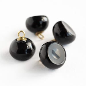 1800s Black Glass Button with Brass Loop Shank ~ 11 Available