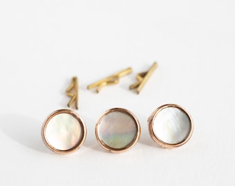 Set of 3 Antique Mother of Pearl & Rose Gold Dress Shirt Buttons with Fasteners