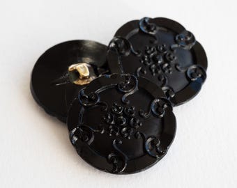 Victorian Black Matt & Shiny Glass Button - 3 Available