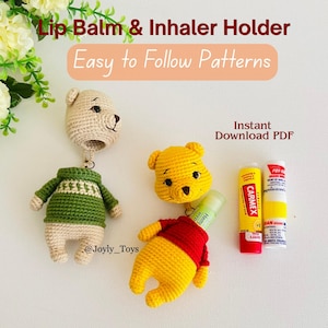 Patrón de crochet para bálsamo labial de oso, estuche para inhalador de Winnie the Pooh (PDF, descarga digital)