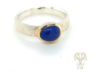 Delicate EDELSTEINRING - lapis lazuli ring - narrow solitaire ring - silver ring - lapis lazuli blue - 925 silver 3 micro 18 kt gold plated - size 55