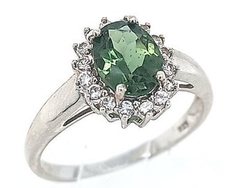 green gemstone ring - Vintage Collection - Brilliant Ring - Multistone - Moldavite Brilliant green zirconia 1920s - 925 silver - size 54