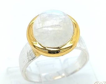 Regnbågsmånstensring - Ädelstensring - Bicolor-ring - Labradoritring Solitärring Kombinationsring - Guld- och silverring