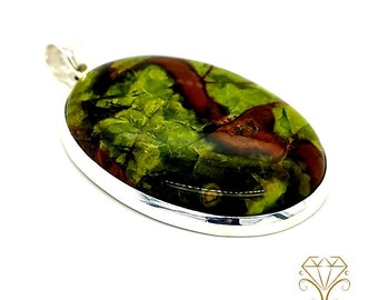 Large green gemstone pendant - UNIKAT pendant for chain or necklace - coffee bean jasper - 925 silver solid goldsmith work