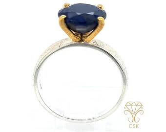 Diamond ring - gemstone ring - SOLITARY ring - Sapphire ring cut - Valentine's Day gift - 925 silver 3 Micro 18 Kt gold plated - Gr 56