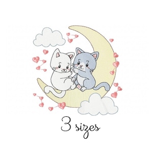 Cat Moon Couple embroidery design, animals embroidery design machine, Baby embroidery pattern, file instant download, Newborn embroidery