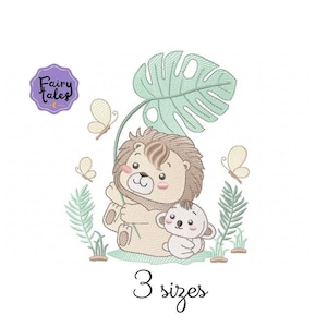 Löwe und Koala Stickdatei, Tiere Stickdatei Maschine, Zoo Stickmuster, Safari Stickdatei, Baby Stickdatei