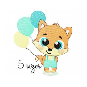 Cute Fox Balloons embroidery designs, animals embroidery design machine, baby embroidery pattern file instant download, Newborn embroidery