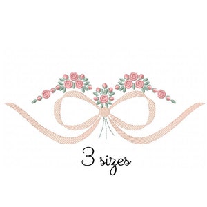 Bow Floral embroidery design, Flowers embroidery design machine, towel embroidery pattern, file instant download, frame embroidery