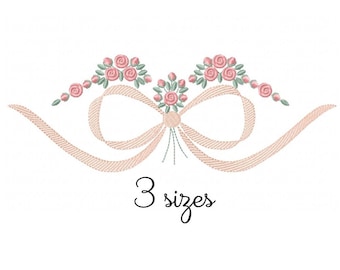 Bow Floral embroidery design, Flowers embroidery design machine, towel embroidery pattern, file instant download, frame embroidery