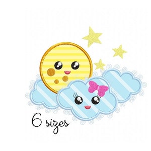Moon and Clouds embroidery designs, baby embroidery design machine, Sky embroidery pattern file instant download, Newborn embroidery