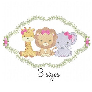 Safari Girl Frame embroidery design, Animals embroidery design machine, Baby embroidery pattern, file instant download, newborn embroidery