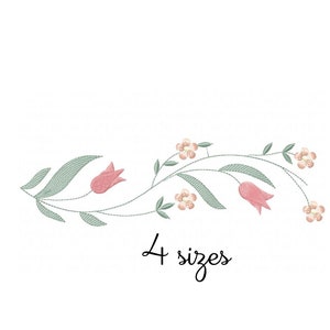Tulip Branch embroidery designs, Flowers embroidery design machine, floral embroidery pattern file instant download, towel embroidery