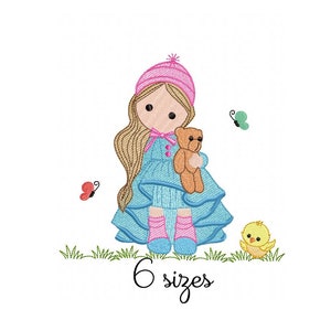 Cute Girl Bear embroidery design, Girly embroidery design machine, Kids embroidery pattern, file instant download, Baby embroidery