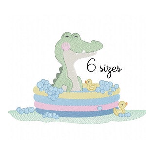 Alligator Bath Embroidery Design - Baby Machine Embroidery File - PES JEF HUS - 4x4 5x7 6x10 hoop - Digital Download - Nursery Embroidery