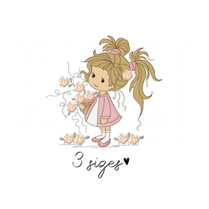 Cute girl embroidery design, baby embroidery design machine, girly embroidery pattern, file instant download, Doll design