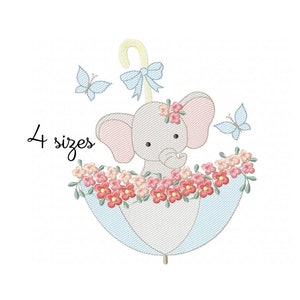 Cute Elephant Umbrella embroidery design, baby embroidery design machine, animal embroidery pattern, file instant download, Newborn design