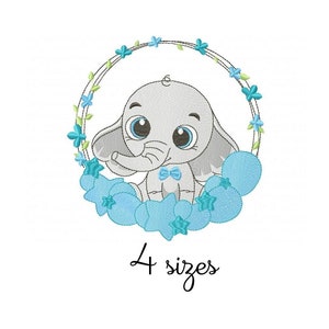 Elephant Frame Embroidery Design - Baby Machine Embroidery File - PES JEF HUS - 4x4 5x7 6x10 hoop - Instant Download - Nursery Embroidery