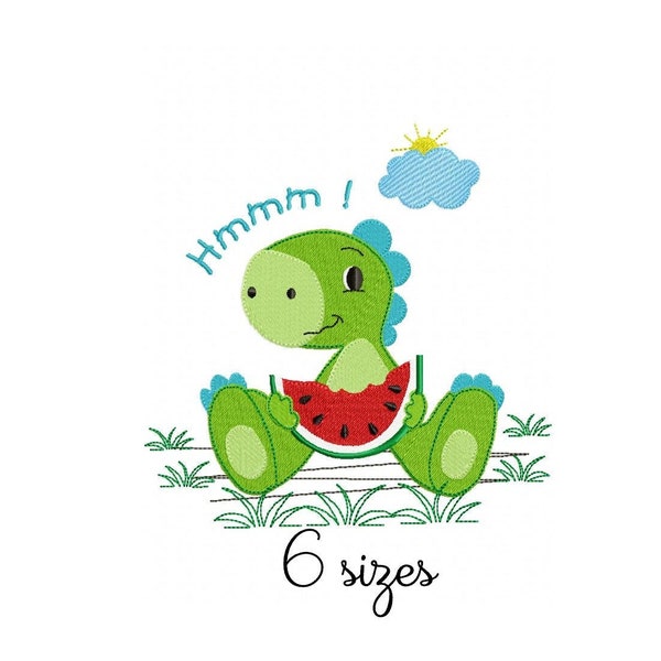 Dino Watermelon embroidery design, baby embroidery design machine,animals embroidery pattern, file instant download,  newborn embroidery