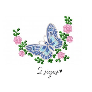 Butterfly and flowers Embroidery Design - Floral Machine Embroidery File - PES JEF HUS - 4x4 5x7 hoop - Instant Download - Towel Embroidery