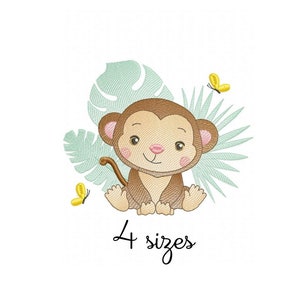 Monkey Plants embroidery design, Animals embroidery design machine, zoo embroidery pattern, safari embroidery file, Baby embroidery design