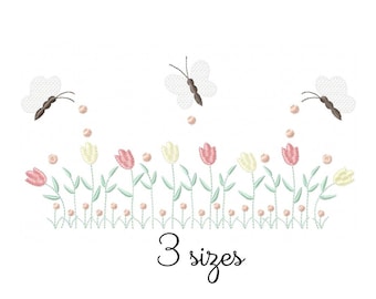 Tulip Garden Embroidery Design - Floral Machine Embroidery File - PES JEF HUS - 4x4 5x7 6x10 hoop - Digital Download - Flowers Embroidery