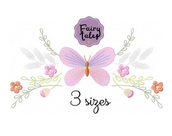 Butterfly Floral embroidery design, Flowers embroidery design machine, towel embroidery pattern, file instant download, frame embroidery