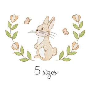 Cute Bunny Flowers Embroidery Design - Baby Machine Embroidery File - PES JEF HUS - 4x4 5x7 6x10 hoop - Instant Download - Easter Embroidery