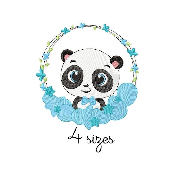Panda Frame embroidery designs, animals embroidery design machine, baby embroidery pattern, file instant download, Newborn embroidery design