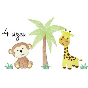 Monkey and Giraffe embroidery design, Animals embroidery design machine, zoo embroidery pattern, safari embroidery file, Baby embroidery