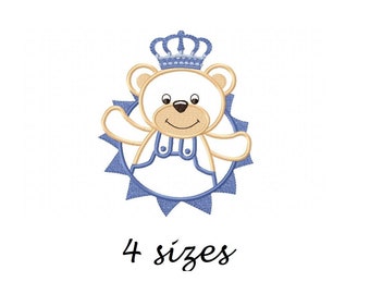 Teddy Bear baby king embroidery design machine embroidery pattern teddy Bear design cute bear embroidery crown embroidery baby applique