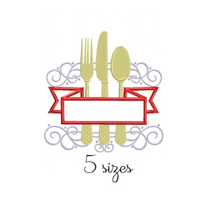 Cutlery embroidery design, kitchen embroidery design machine, towel embroidery pattern, file instant download, Cook embroidery design