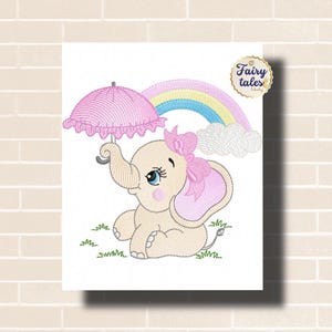 Elephant Girl Umbrella Embroidery Design - Baby Machine Embroidery File - PES JEF HUS - 4x4 5x7 6x10 - Instant Download - Nursery Embroidery