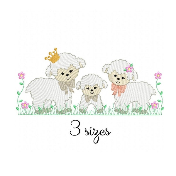 Family Sheep embroidery design, animals embroidery design, newborn machine embroidery pattern, file instant download, baby embroidery